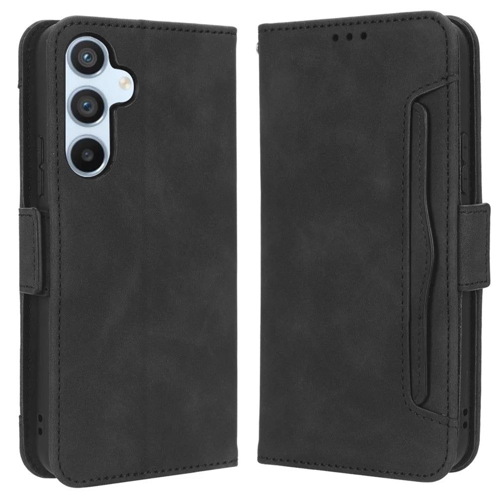 For Samsung Galaxy A54 5G Multiple Card Slots PU Leather Anti-shock Phone Case Magnetic Flip Protective Phone Cover Wallet Stand - Black - 1