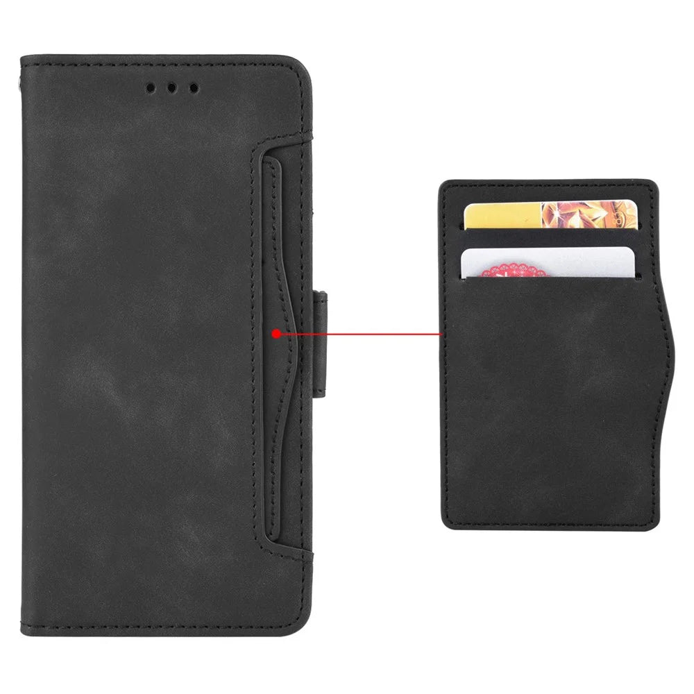 For Samsung Galaxy A54 5G Multiple Card Slots PU Leather Anti-shock Phone Case Magnetic Flip Protective Phone Cover Wallet Stand - Black - 5