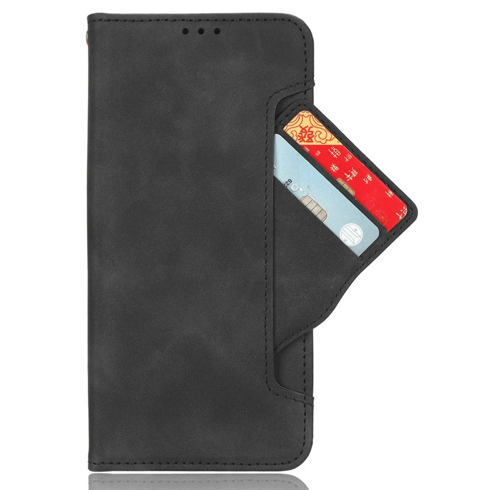 For Samsung Galaxy A54 5G Multiple Card Slots PU Leather Anti-shock Phone Case Magnetic Flip Protective Phone Cover Wallet Stand - Black - 6