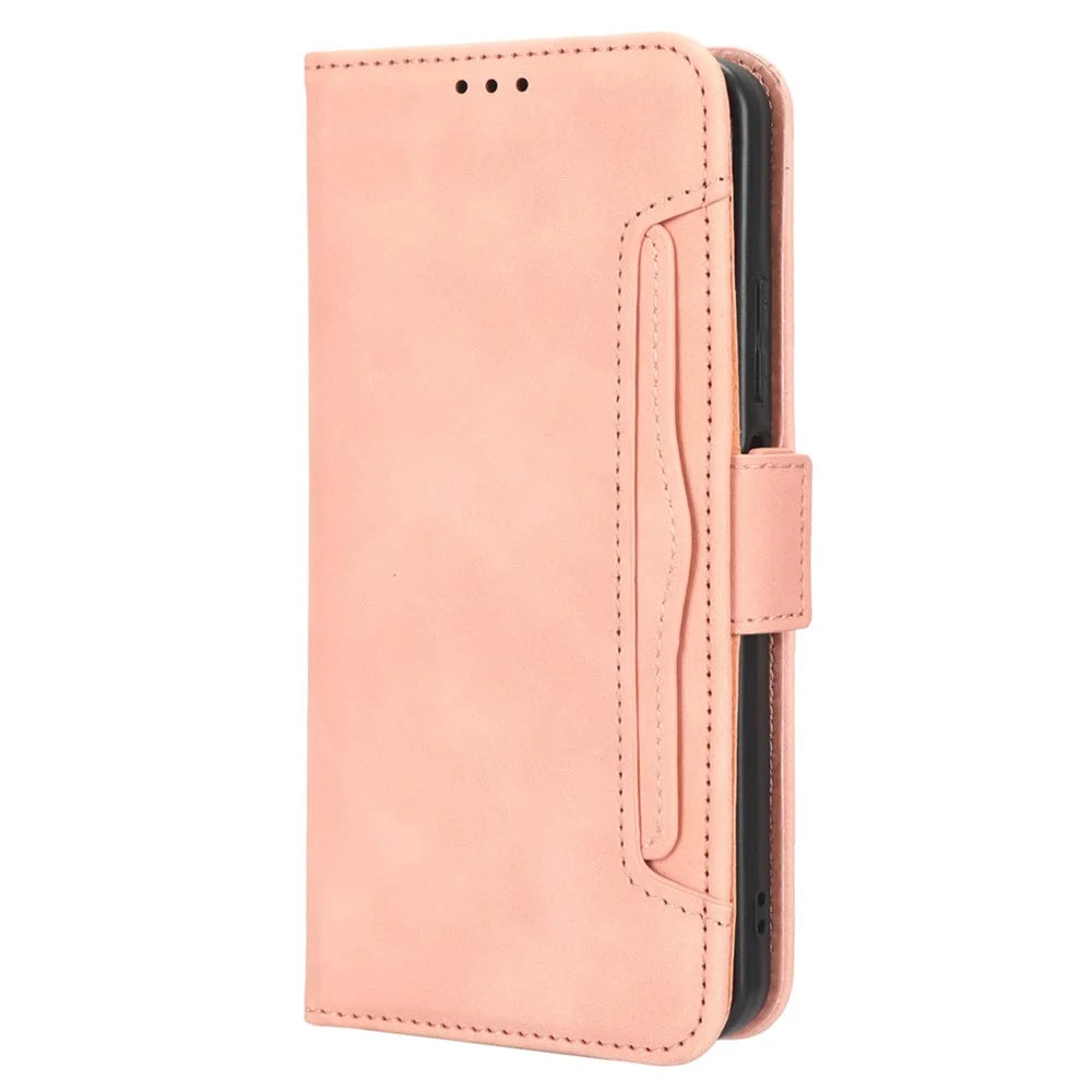 For Realme C30 4G / C30s 4G Fall Protection PU Leather Phone Case Multiple Card Slots Magnetic Flip Phone Cover Wallet Stand - Pink - 7