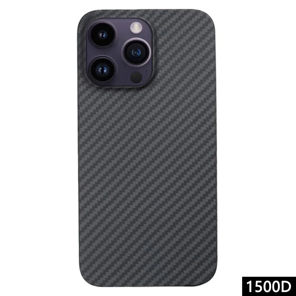 For iPhone 14 Pro Back Case 1500D Coarse Texture Aramid Fiber Protective Cover - Matte Black - 1