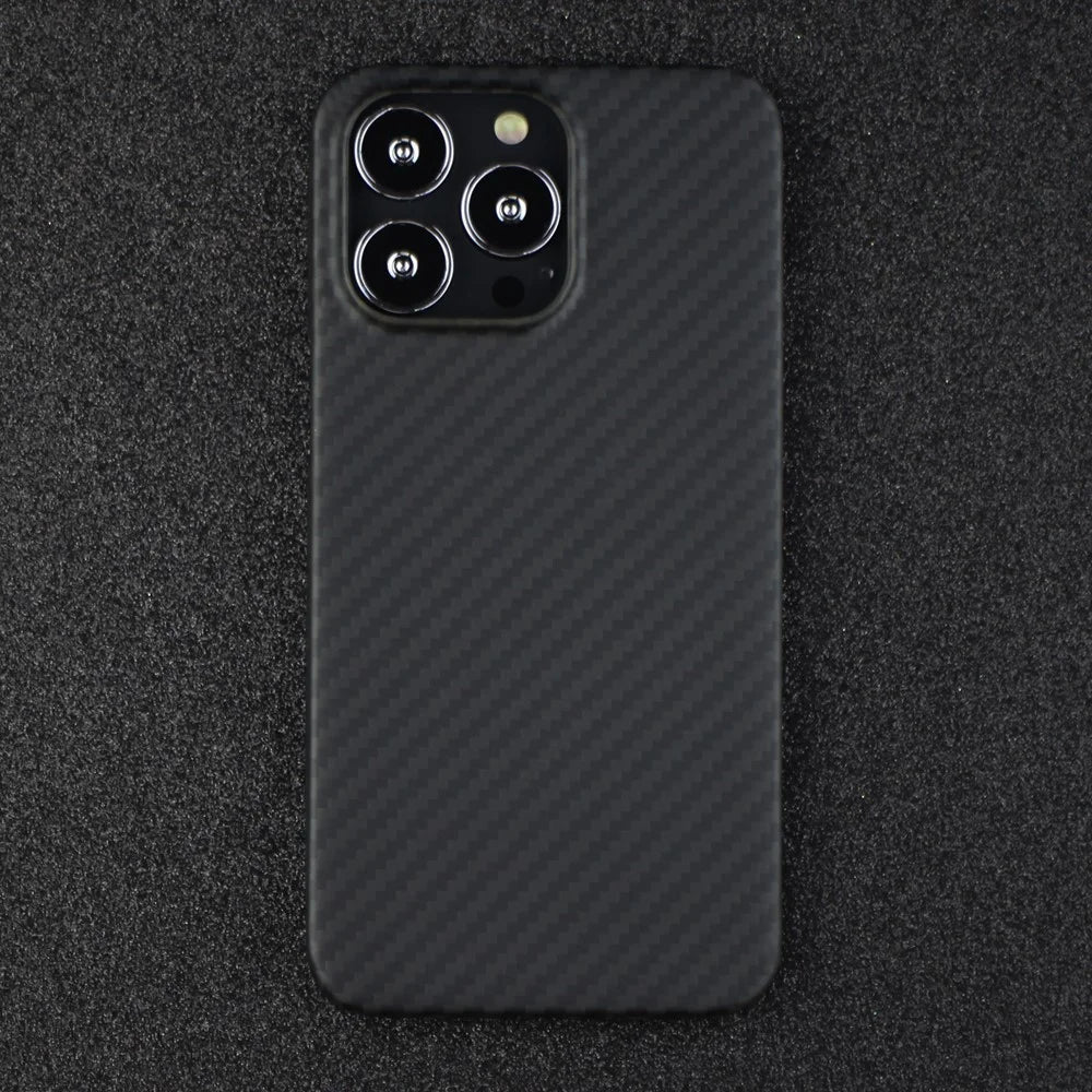 For iPhone 12 Pro Aramid Fiber Back Case 1500D Coarse Texture Protective Cover - Matte Black - 5