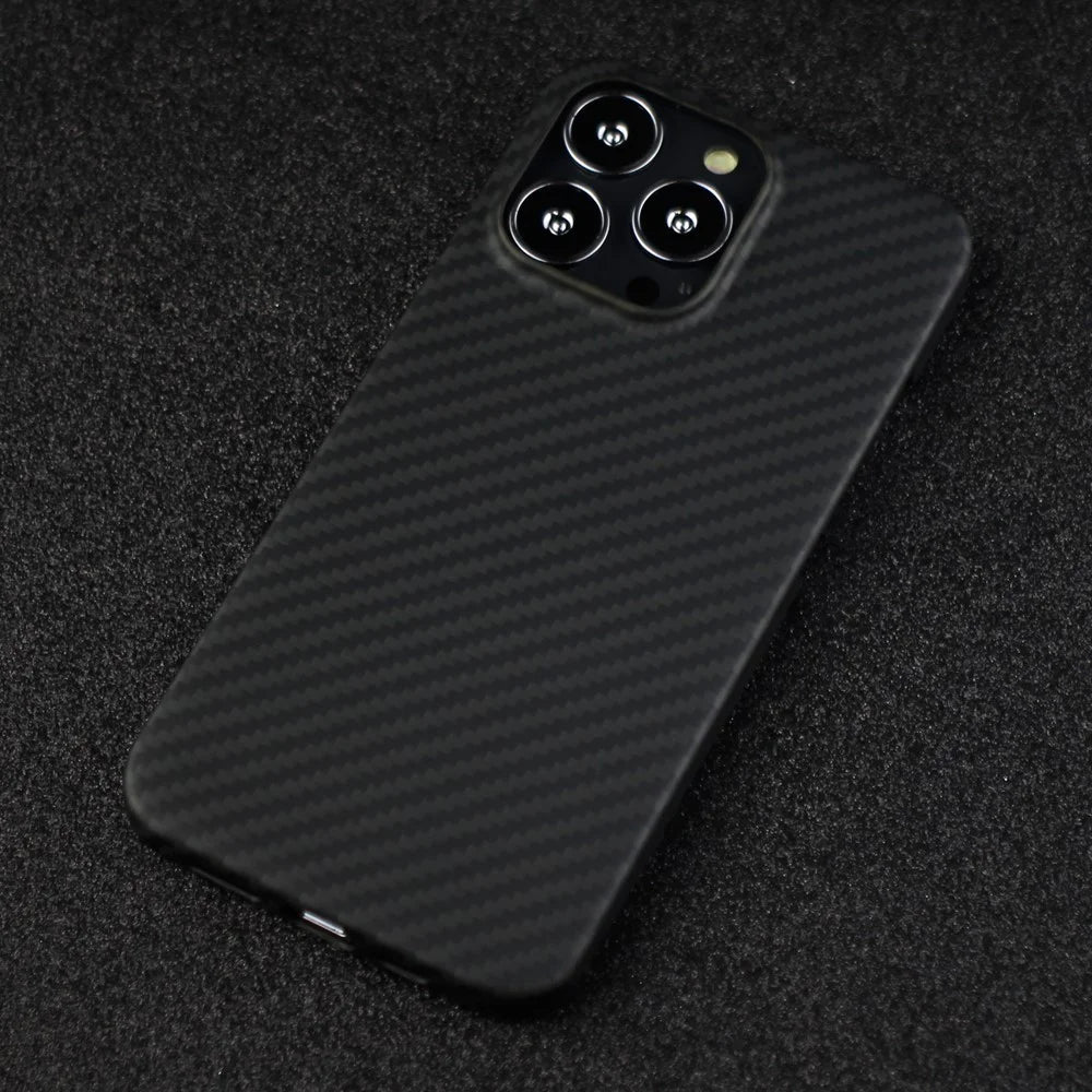 For iPhone 12 Pro Aramid Fiber Back Case 1500D Coarse Texture Protective Cover - Matte Black - 7