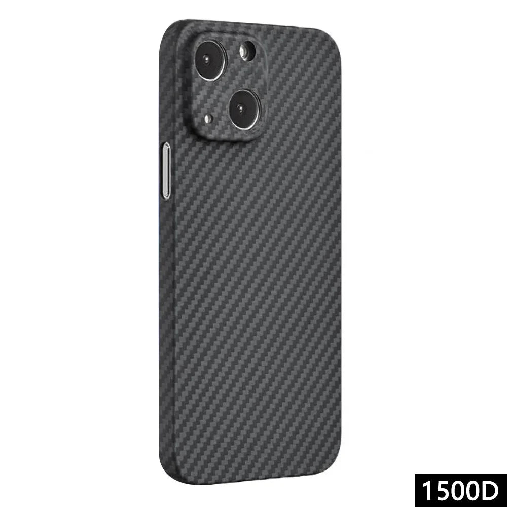 For iPhone 13 6.1 inch Phone Cover Anti-collision 1500D Coarse Texture Aramid Fiber Back Case - Matte Black - 1
