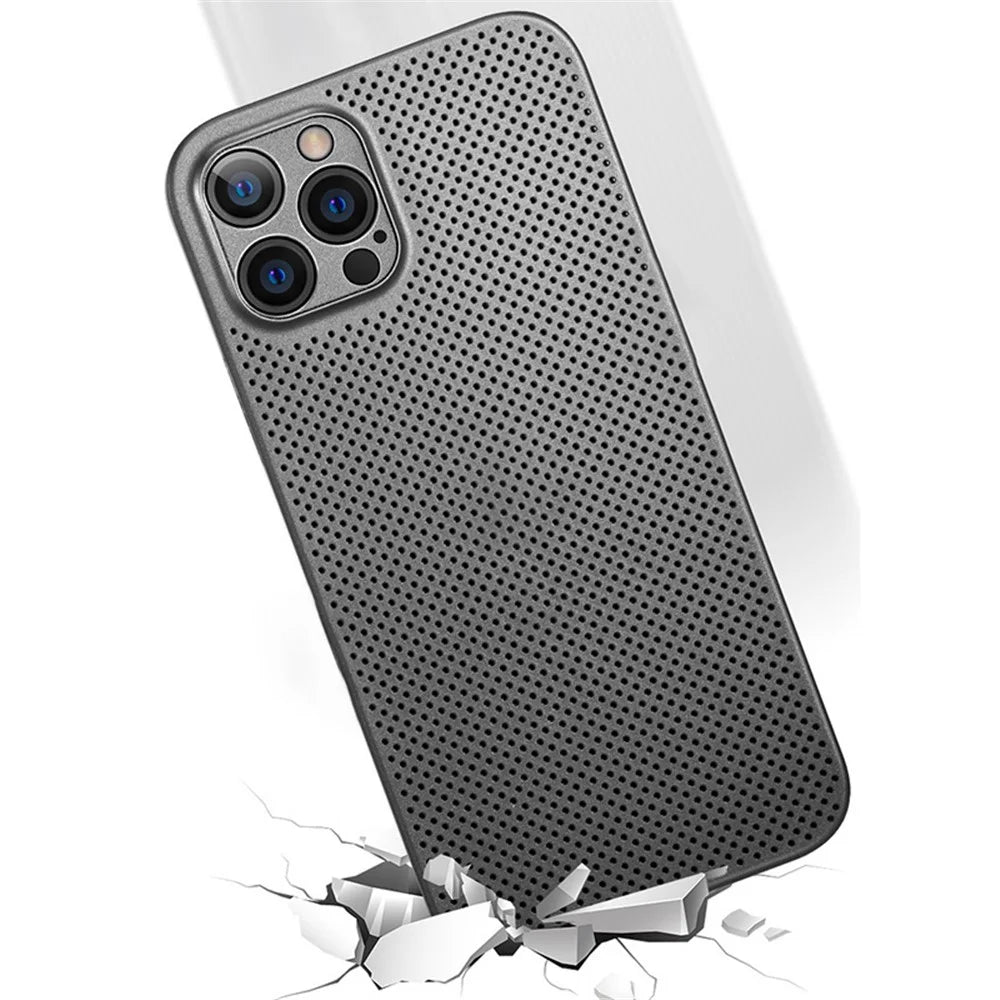 For iPhone 12 Pro Breathable Hollow Hole Heat Dissipation Mesh Back Cover Ultra Thin PP Phone Case - Black - 2