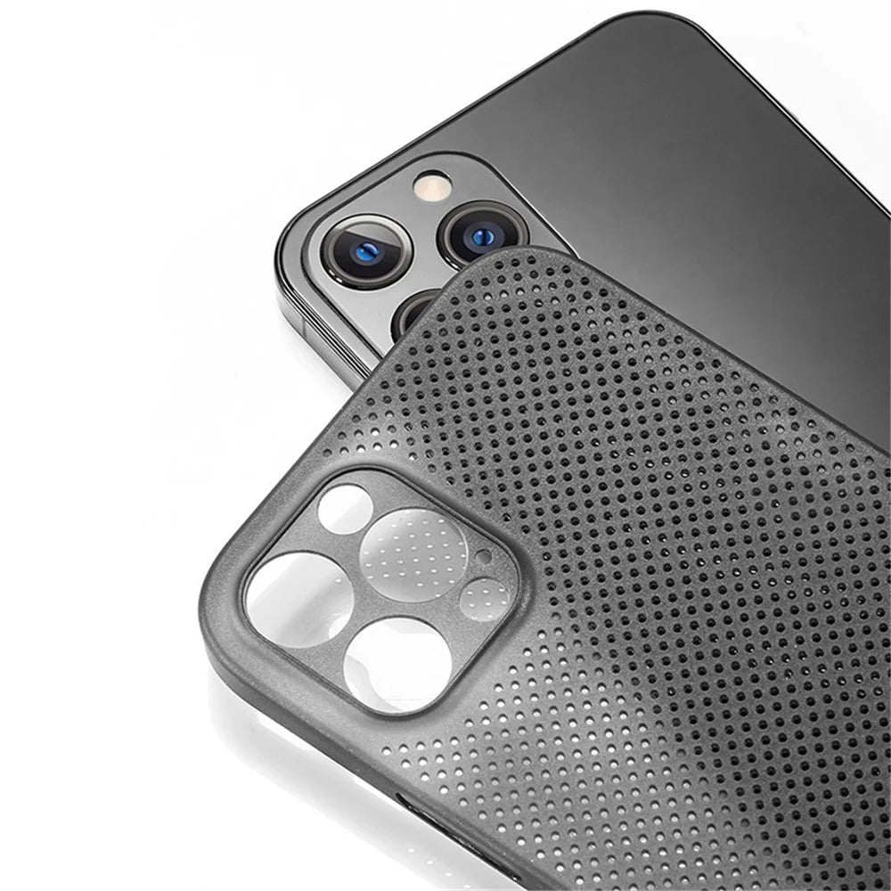For iPhone 12 Pro Breathable Hollow Hole Heat Dissipation Mesh Back Cover Ultra Thin PP Phone Case - Black - 3