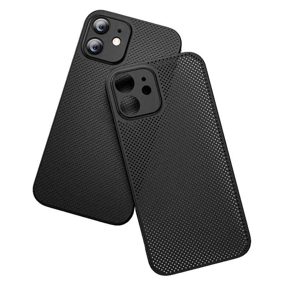 For iPhone 12 mini 5.4 inch Anti-fingerprint Ultra Thin Breathable Hollow Hole Heat Dissipation Mesh Back Cover PP Phone Case - Black - 1