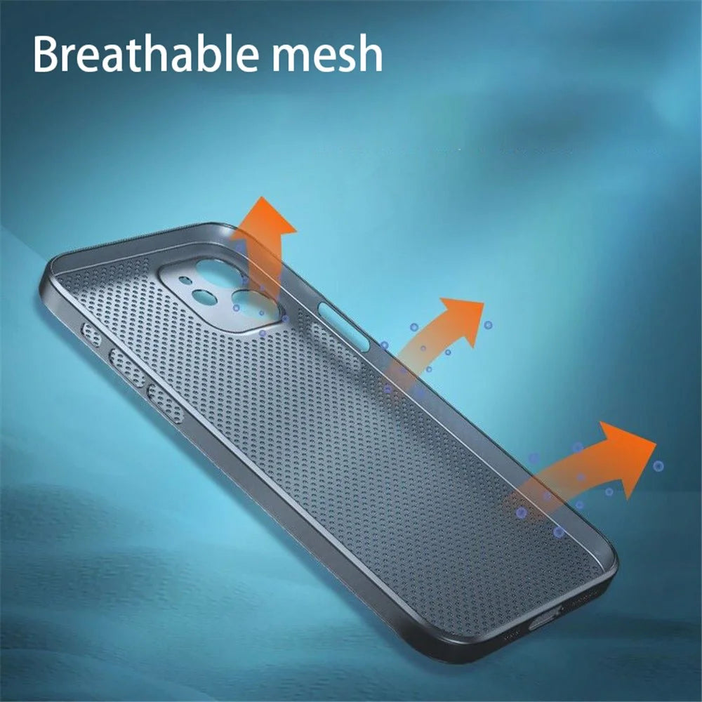 For iPhone 12 mini 5.4 inch Anti-fingerprint Ultra Thin Breathable Hollow Hole Heat Dissipation Mesh Back Cover PP Phone Case - Black - 3