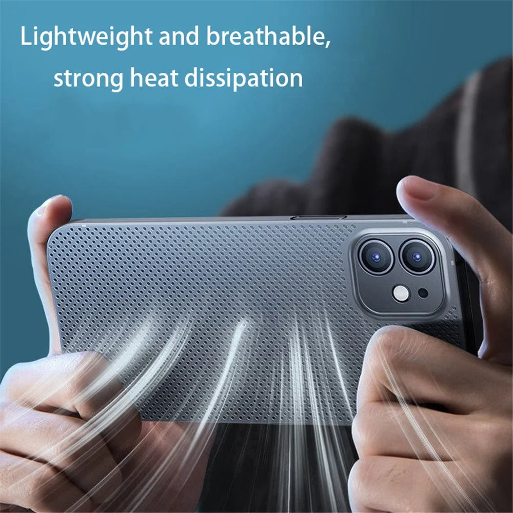 Bump Proof PP Phone Case for iPhone 14 Plus, Ultra Thin Heat Dissipation Breathable Hollow Hole Mesh Back Cover - Black - 2