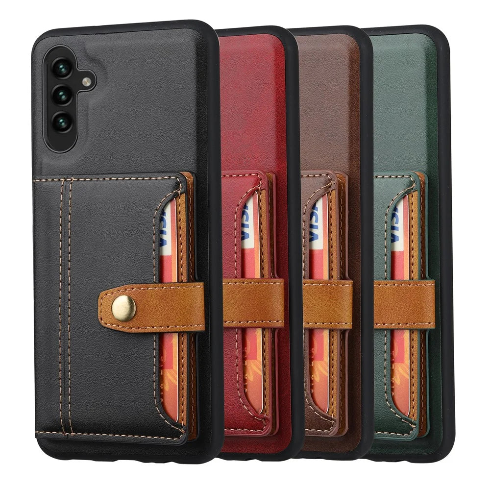 For Samsung Galaxy A54 5G Bump Proof Calf Texture Phone Case Card Slots Kickstand PU Leather Coated TPU Protective Back Cover - Green - 7