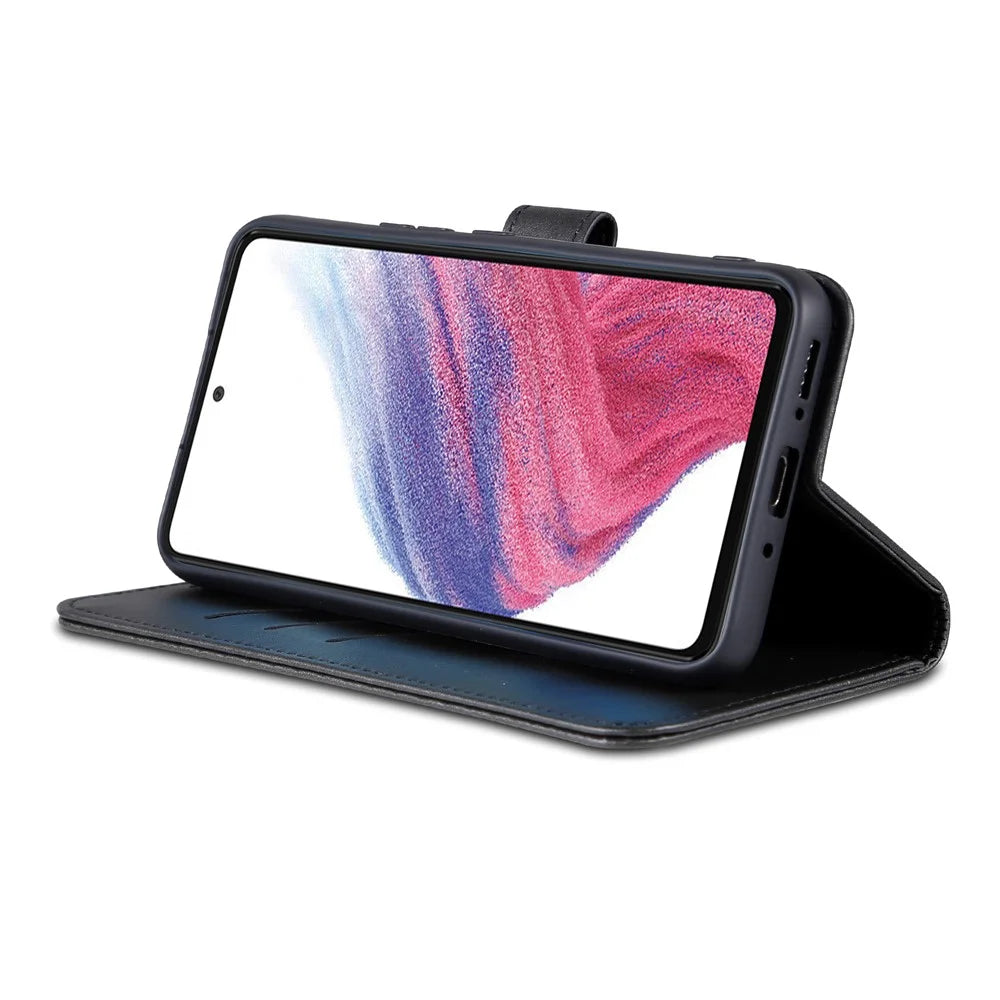 AZNS For Samsung Galaxy A54 5G Magnetic Clasp Phone Case PU Leather Wallet Cover Scratch-resistant Phone Shell with Stand - Black - 3