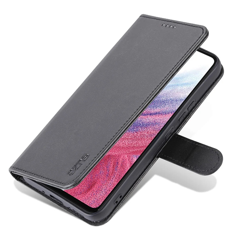 AZNS For Samsung Galaxy A54 5G Magnetic Clasp Phone Case PU Leather Wallet Cover Scratch-resistant Phone Shell with Stand - Black - 6