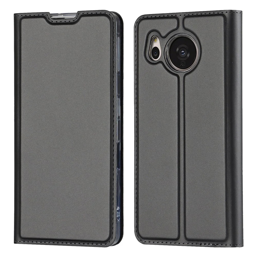 Shockproof Phone Cover For Sharp Aquos Sense 7, PU Leather Phone Case with Stand Card Holder - Black - 1