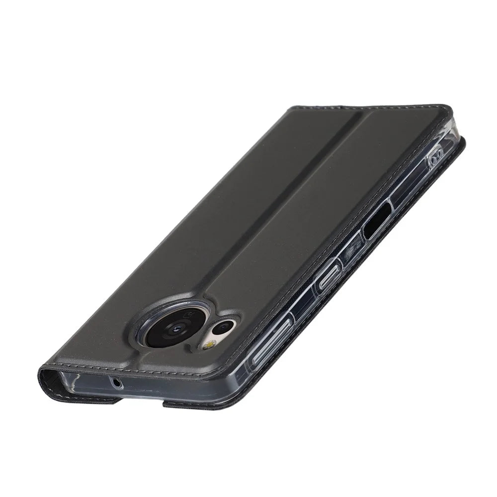 Shockproof Phone Cover For Sharp Aquos Sense 7, PU Leather Phone Case with Stand Card Holder - Black - 5