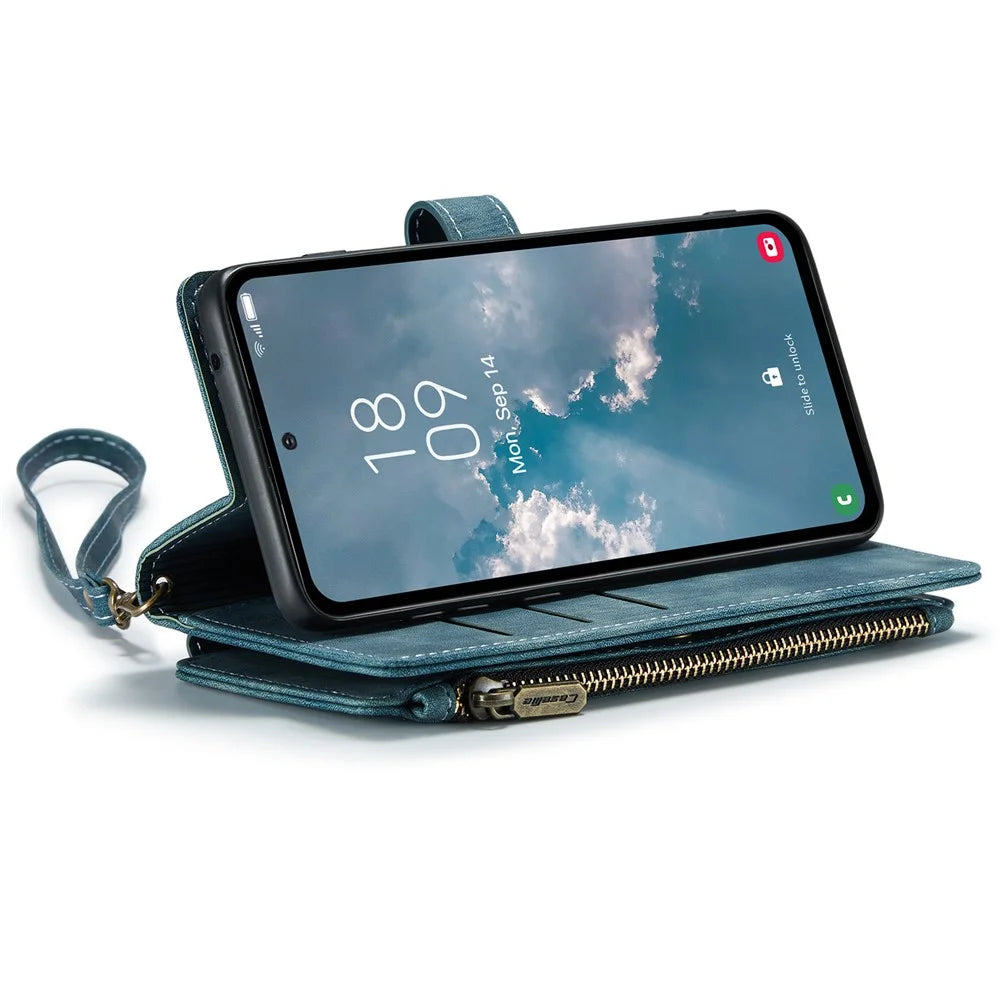 For Samsung Galaxy A54 5G Phone Cases with Strap CASEME C30 Zipper Multiple Card Holder PU Leather Cover - Blue - 3