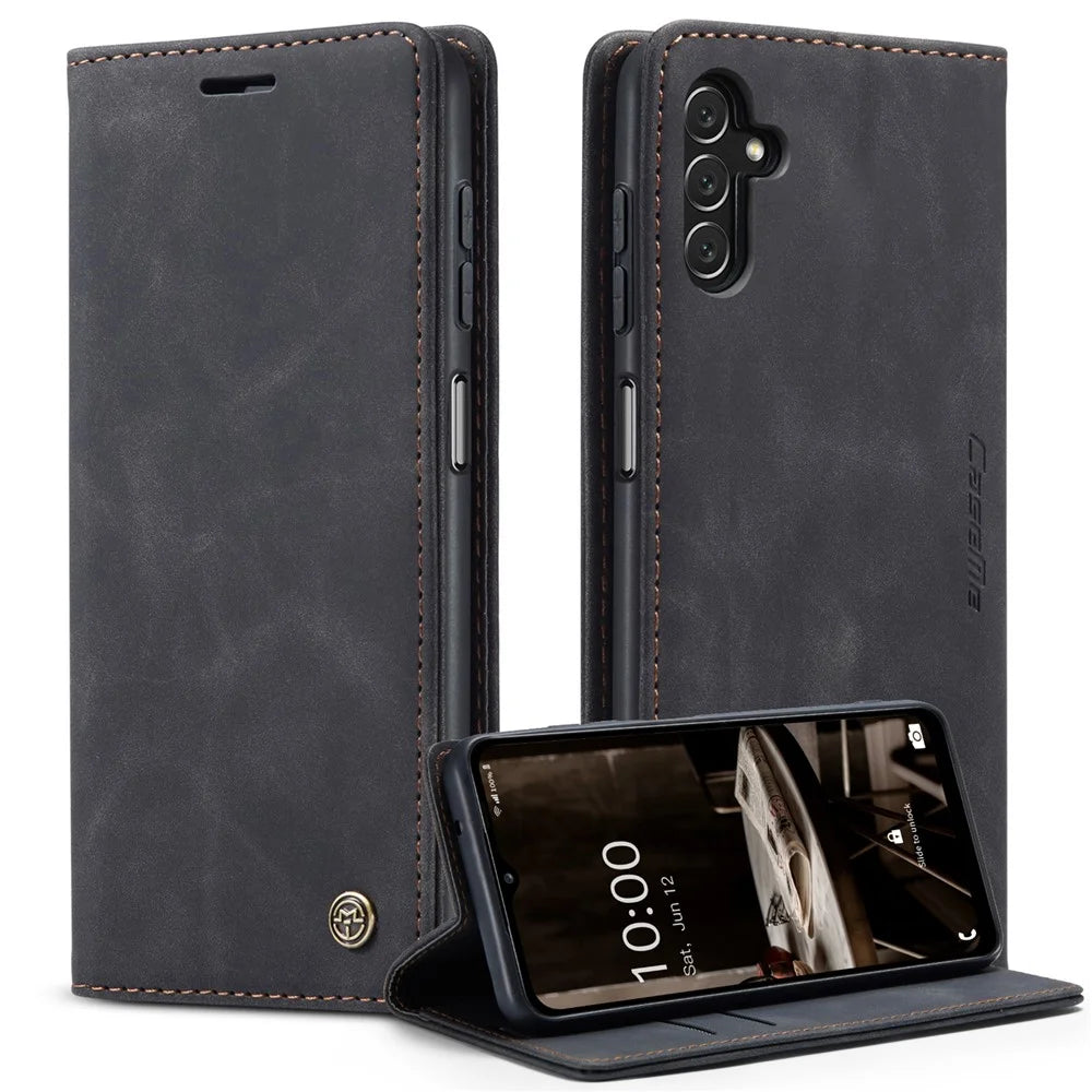CASEME 013 Series Phone Cover For Samsung Galaxy A14 5G / A14 4G Stand Wallet PU Leather Phone Case - Black - 1