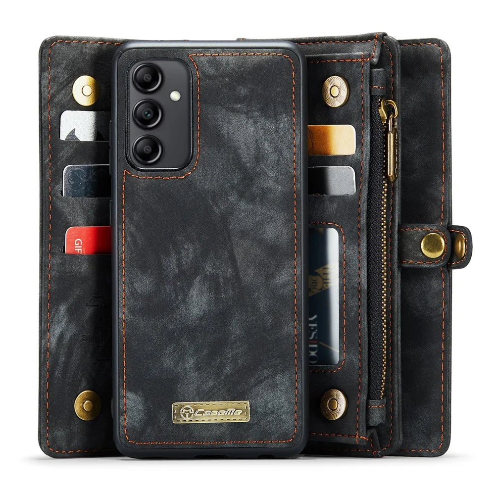 CASEME 008 Series for Samsung Galaxy A14 5G / A14 4G Zipper Pocket Design PU Leather Case Detachable Phone Stand Wallet Cover - Black - 3