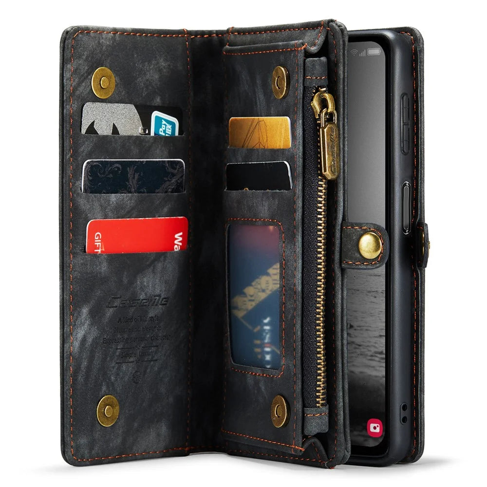 CASEME 008 Series for Samsung Galaxy A14 5G / A14 4G Zipper Pocket Design PU Leather Case Detachable Phone Stand Wallet Cover - Black - 4