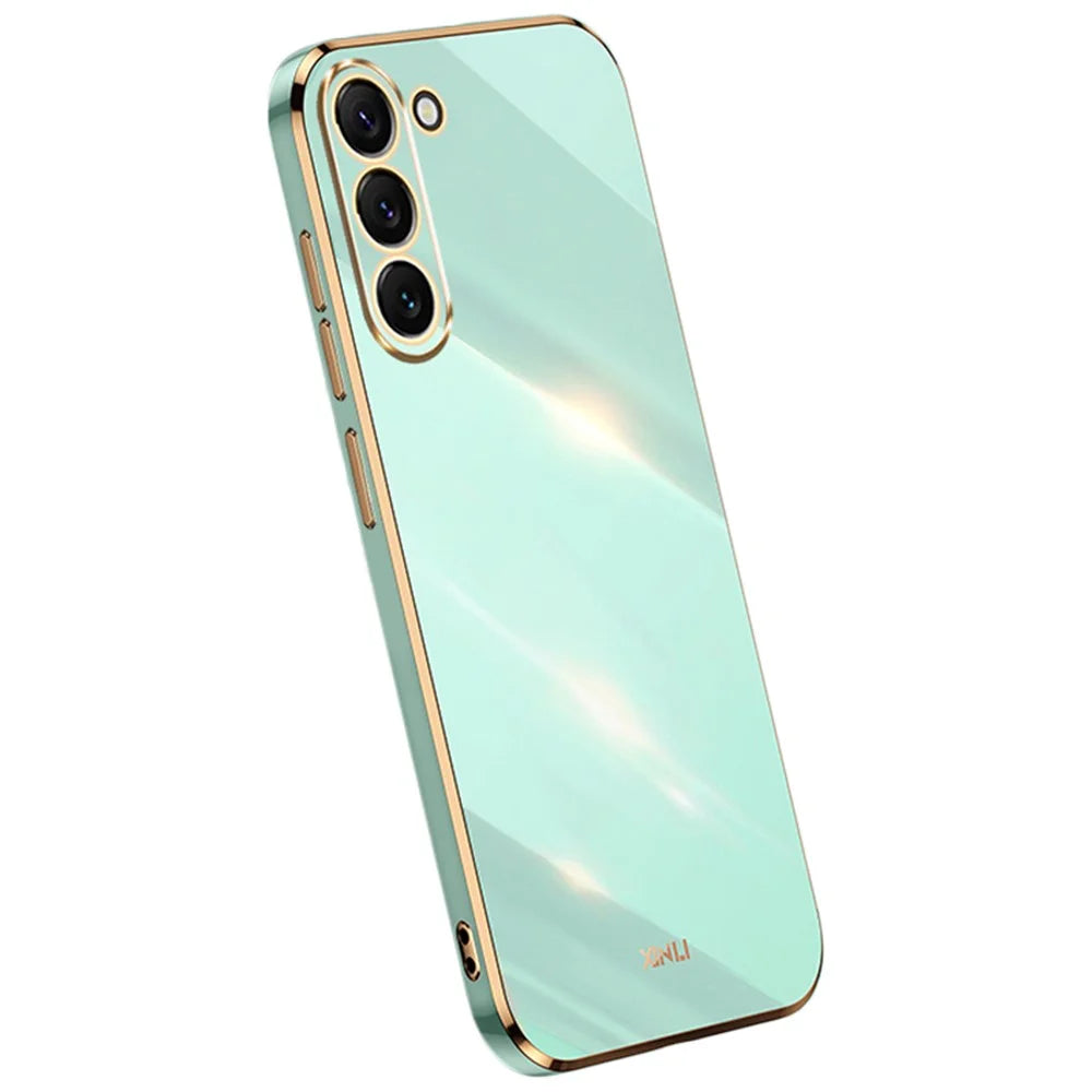 XINLI For Samsung Galaxy S22 5G Protective Cell Phone Cover Drop-proof Electroplating Non-slip TPU Phone Case - Cyan - 1
