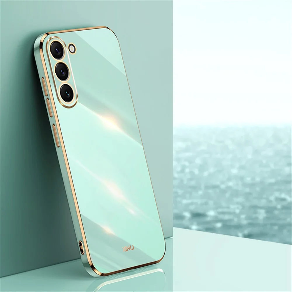 XINLI For Samsung Galaxy S22 5G Protective Cell Phone Cover Drop-proof Electroplating Non-slip TPU Phone Case - Cyan - 2