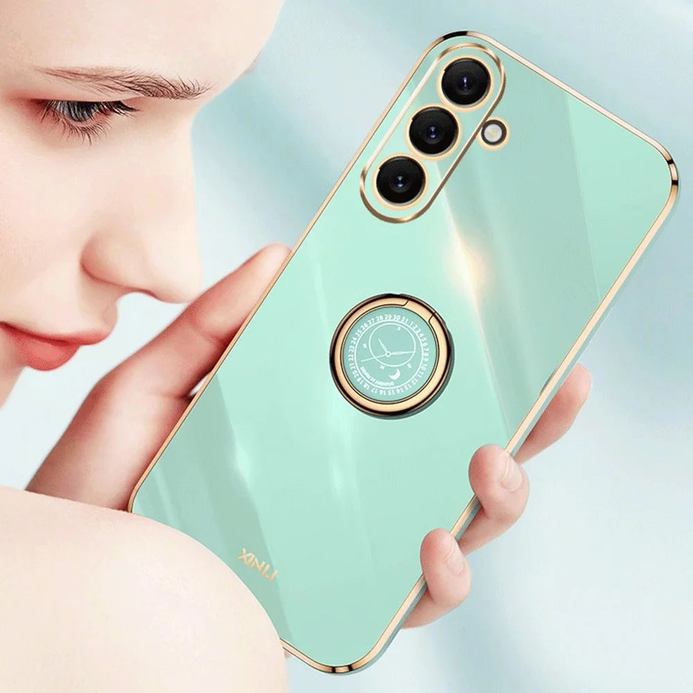 XINLI For Samsung Galaxy A54 5G Drop-proof Protective Phone Cover Electroplating Slim Mobile Phone Case Kickstand - Cyan - 4