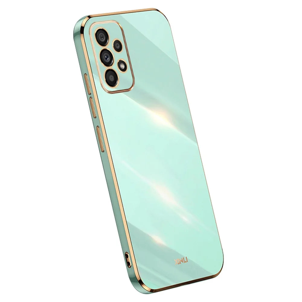 XINLI For Samsung Galaxy A33 5G Slim Phone Case Electroplating Golden Edge Anti-scratch TPU Mobile Phone Cover - Cyan - 1