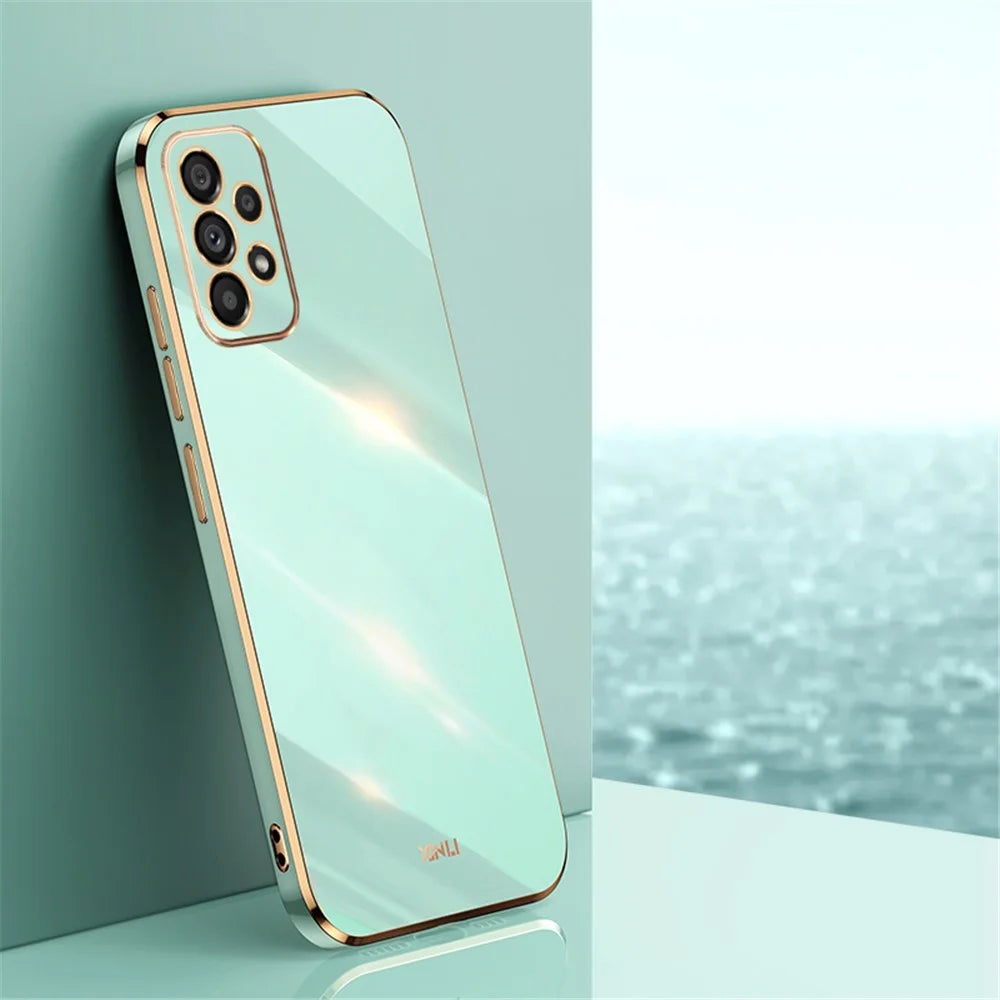 XINLI For Samsung Galaxy A33 5G Slim Phone Case Electroplating Golden Edge Anti-scratch TPU Mobile Phone Cover - Cyan - 2
