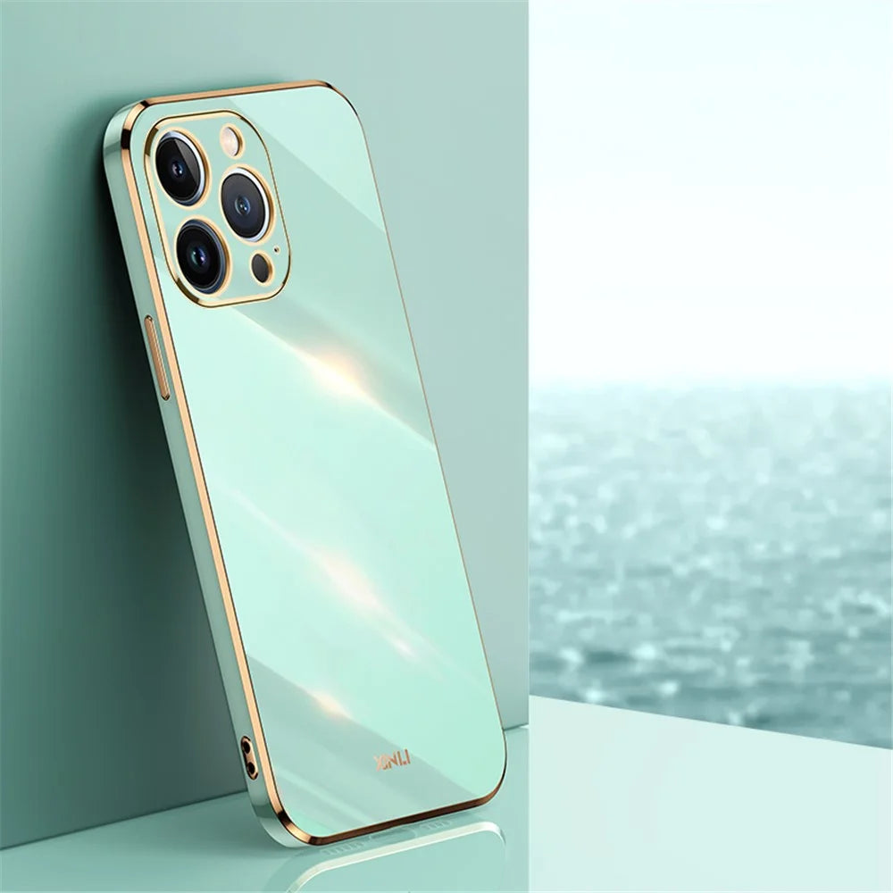 XINLI Slim TPU Phone Cover for iPhone 14 Pro, Electroplating Non-slip Anti-wear Mobile Phone Case - Cyan - 2