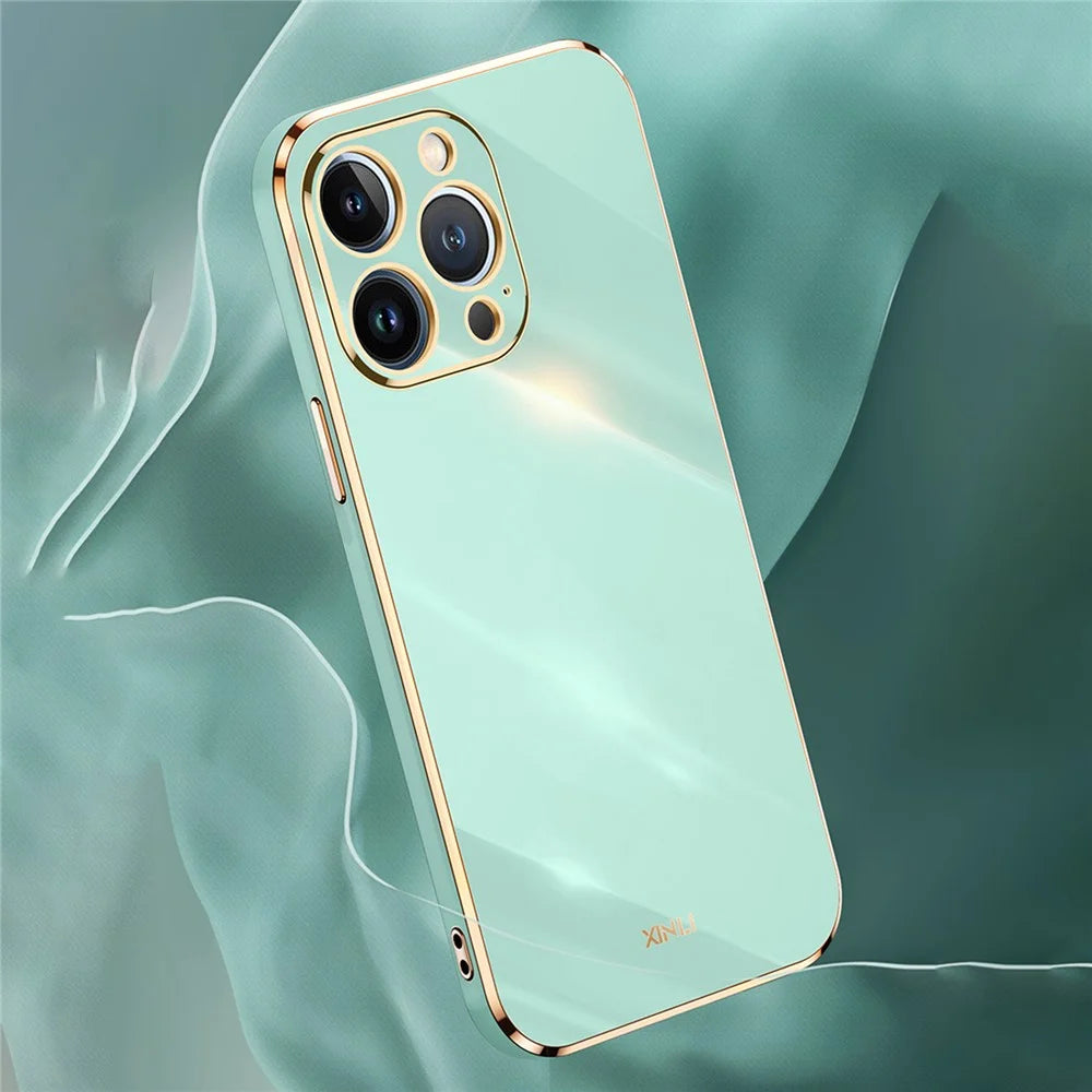 XINLI For iPhone 14 Pro Max Anti-fall Phone Case Electroplating Golden Edge Precise Lens Cutout TPU Phone Cover - Cyan - 3
