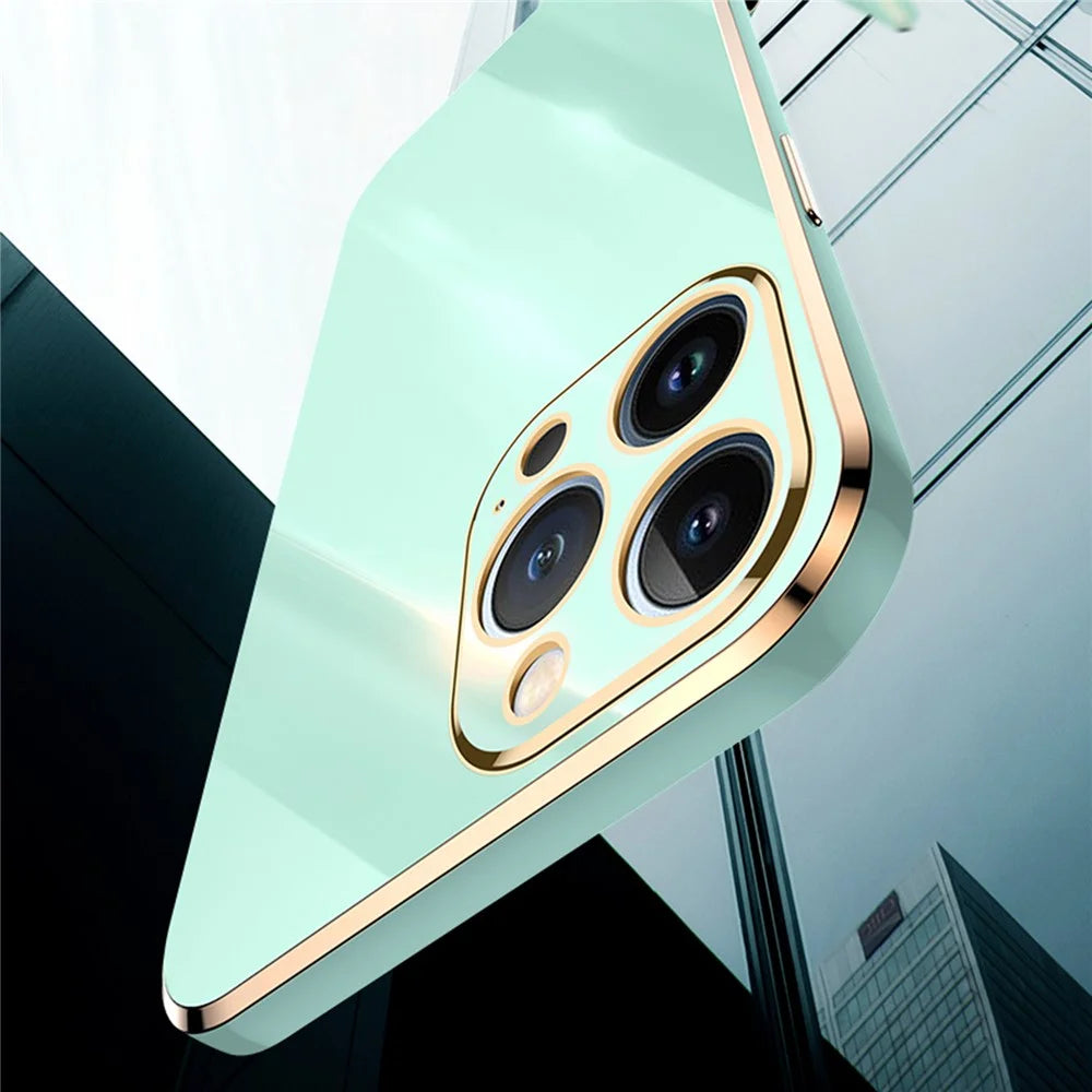 XINLI For iPhone 14 Pro Max Anti-fall Phone Case Electroplating Golden Edge Precise Lens Cutout TPU Phone Cover - Cyan - 4