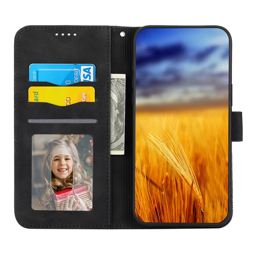 DIERFENG DF-03 Anti-scratch Leather Phone Case Stand Wallet for iPhone 12 / 12 Pro 6.1 inch, Lines Imprinted Anti-drop Phone Cover - Black - 2