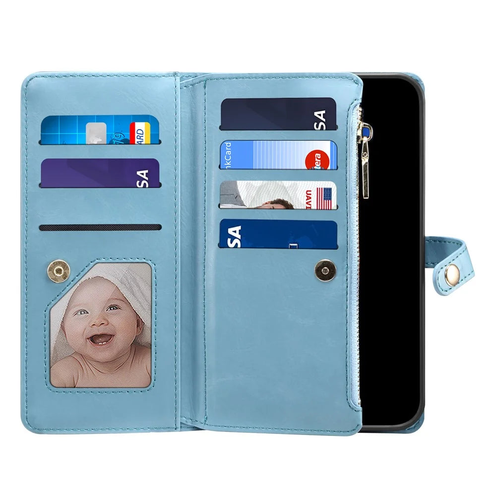 ESEBLE for Samsung Galaxy A54 5G RFID Blocking Phone Case Zipper Pocket Stand Leather Wallet Cover - Blue - 2