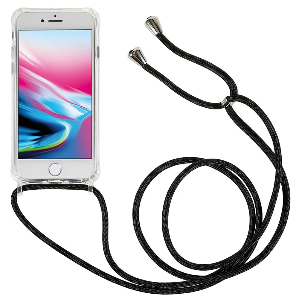 Back Case for iPhone 7 / 8 / SE (2020) / SE (2022), Fall Protection Clear TPU+Acrylic Phone Cover with Lanyard - Black - 2