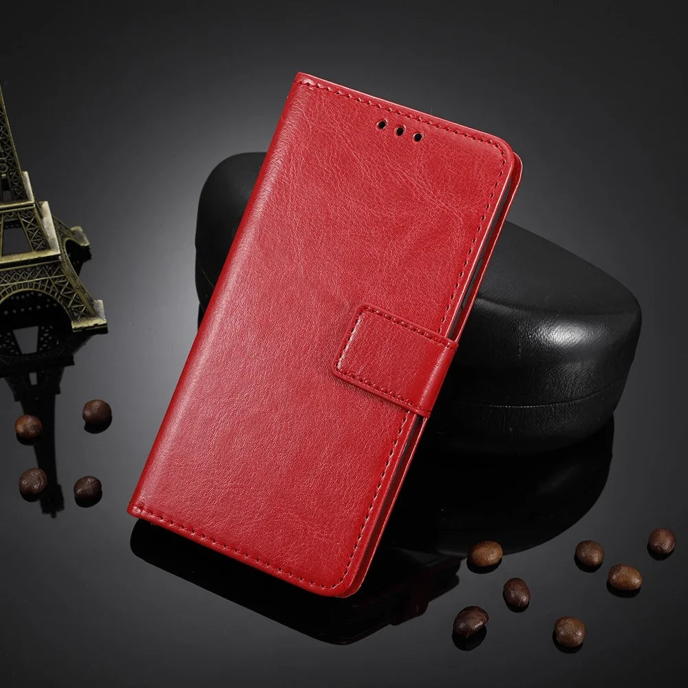 Phone Cover for Samsung Galaxy S23 Crazy Horse Texture PU Leather Flip Phone Case Wallet Stand Cover with Strap - Red - 5