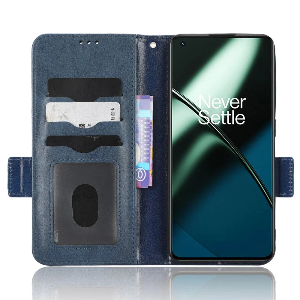 For OnePlus 11 5G Cell Phone Case Imprinted Triangle Pattern Phone Cover PU Leather Wallet with Wrist Strap - Blue - 2