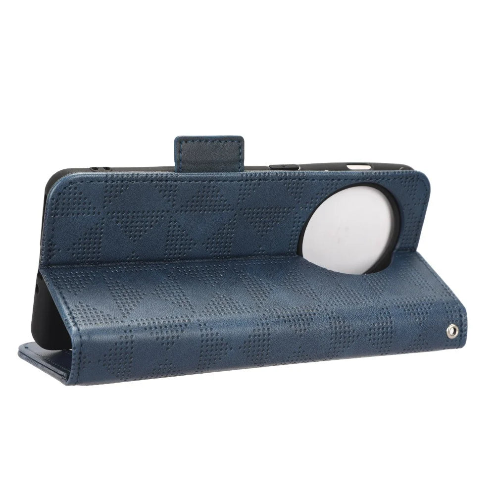 For OnePlus 11 5G Cell Phone Case Imprinted Triangle Pattern Phone Cover PU Leather Wallet with Wrist Strap - Blue - 3