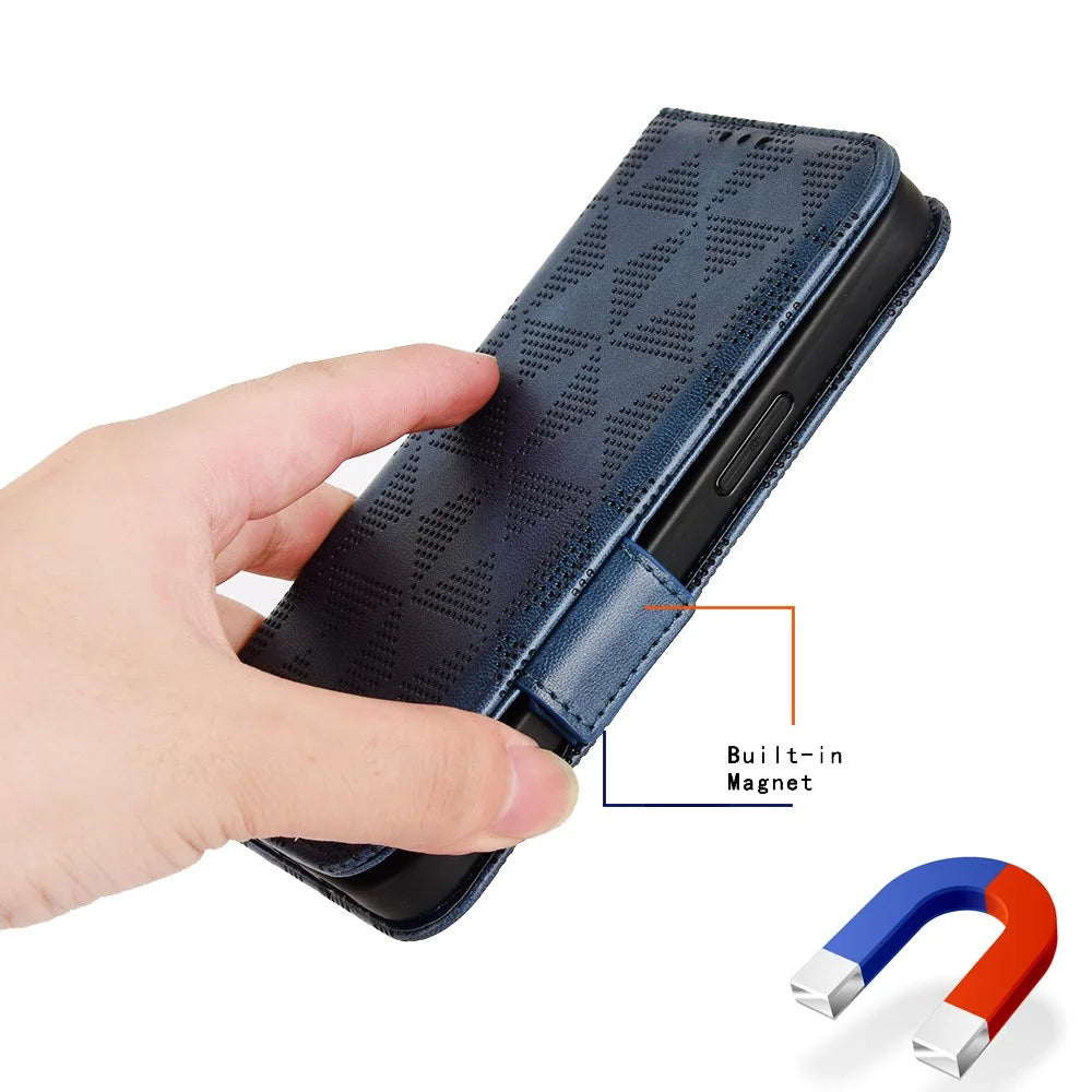 For OnePlus 11 5G Cell Phone Case Imprinted Triangle Pattern Phone Cover PU Leather Wallet with Wrist Strap - Blue - 4