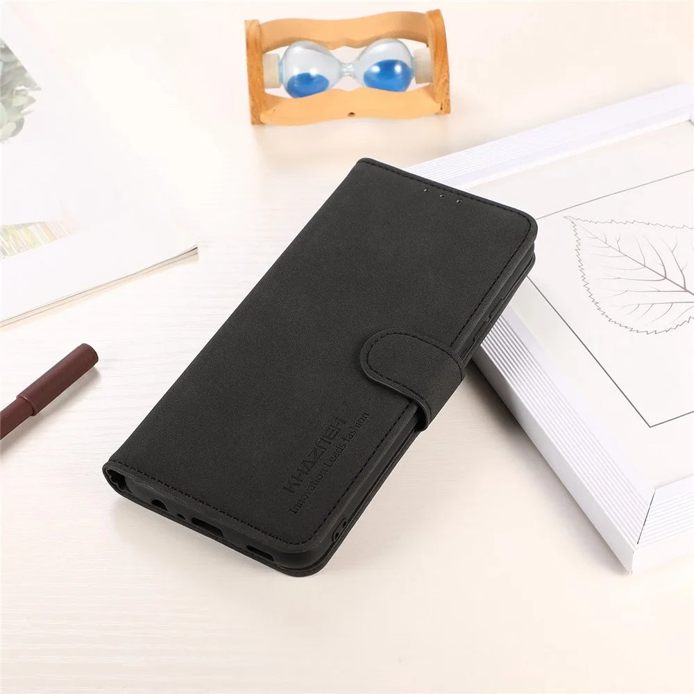 KHAZNEH PU Leather Phone Case for OnePlus 11 5G Textured Magnetic Clasp Stand Wallet Cover - Black - 6