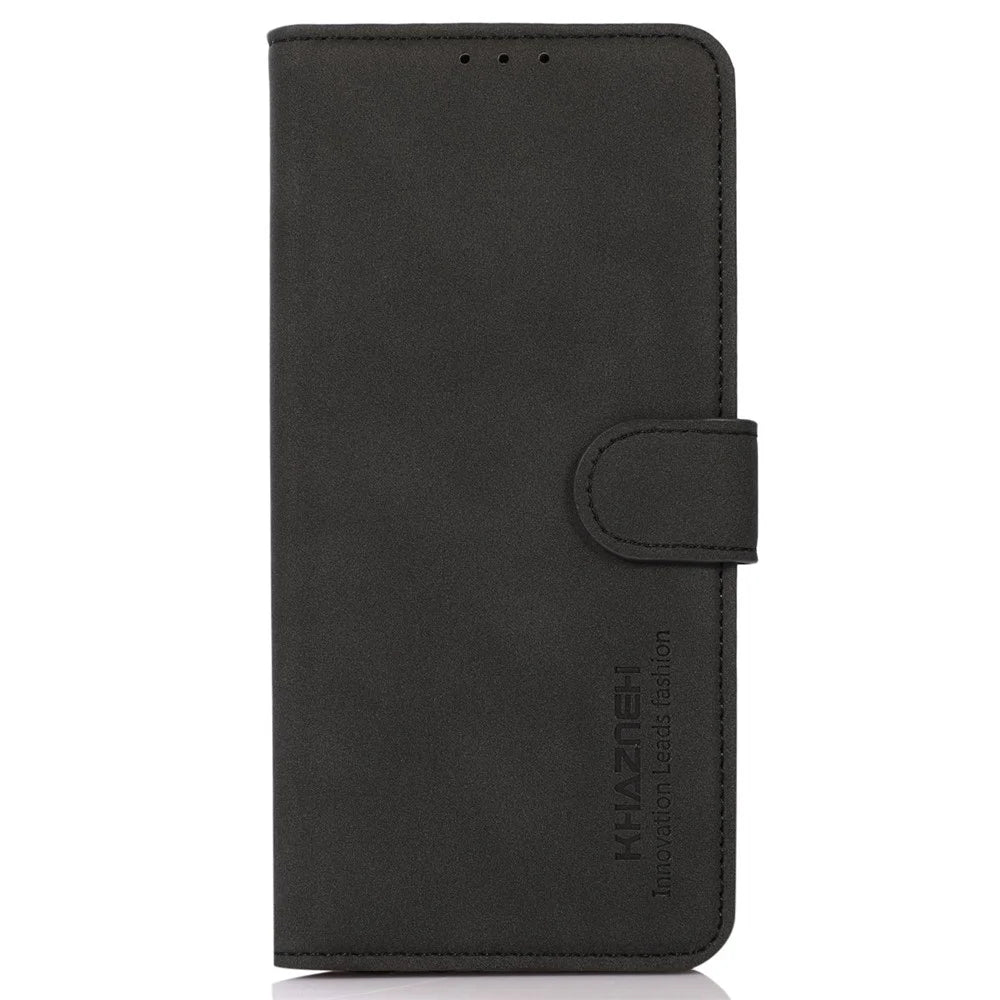 KHAZNEH PU Leather Phone Case for OnePlus 11 5G Textured Magnetic Clasp Stand Wallet Cover - Black - 7