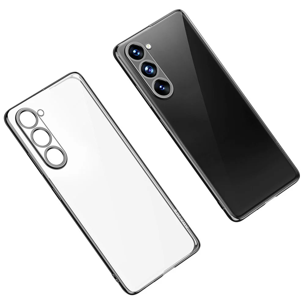 SULADA Electroplating Phone Case for Samsung Galaxy S23, Straight Edge Clear TPU Phone Cover - Black - 1