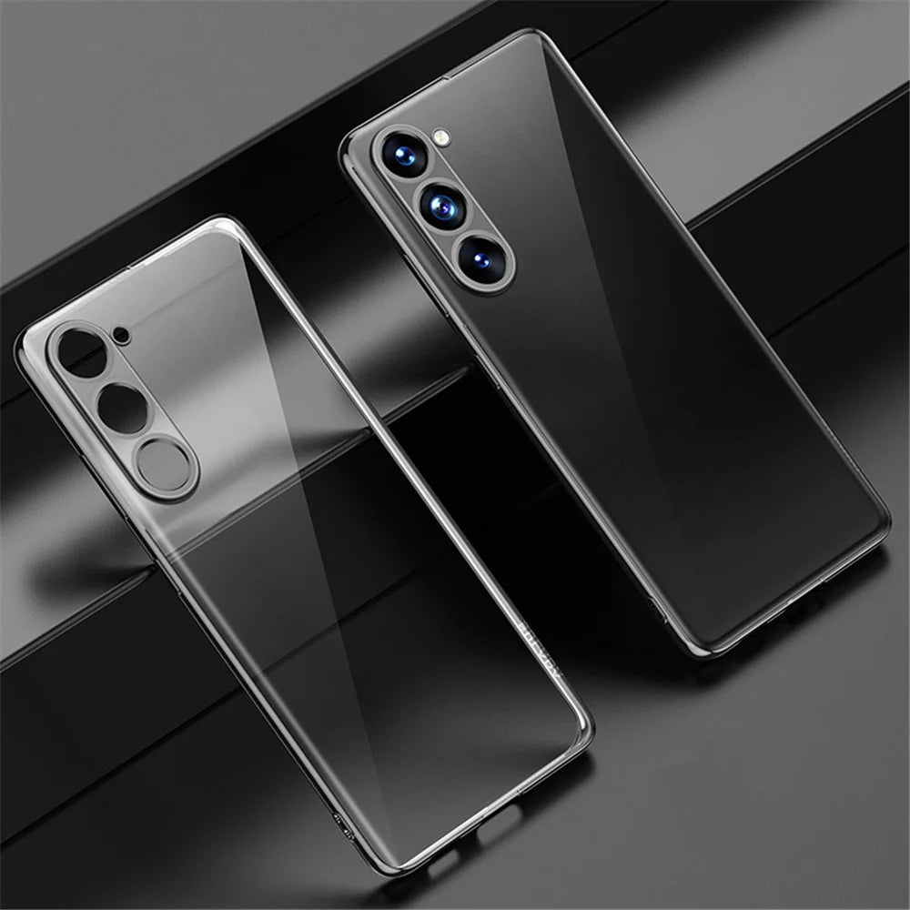 SULADA Electroplating Phone Case for Samsung Galaxy S23, Straight Edge Clear TPU Phone Cover - Black - 2