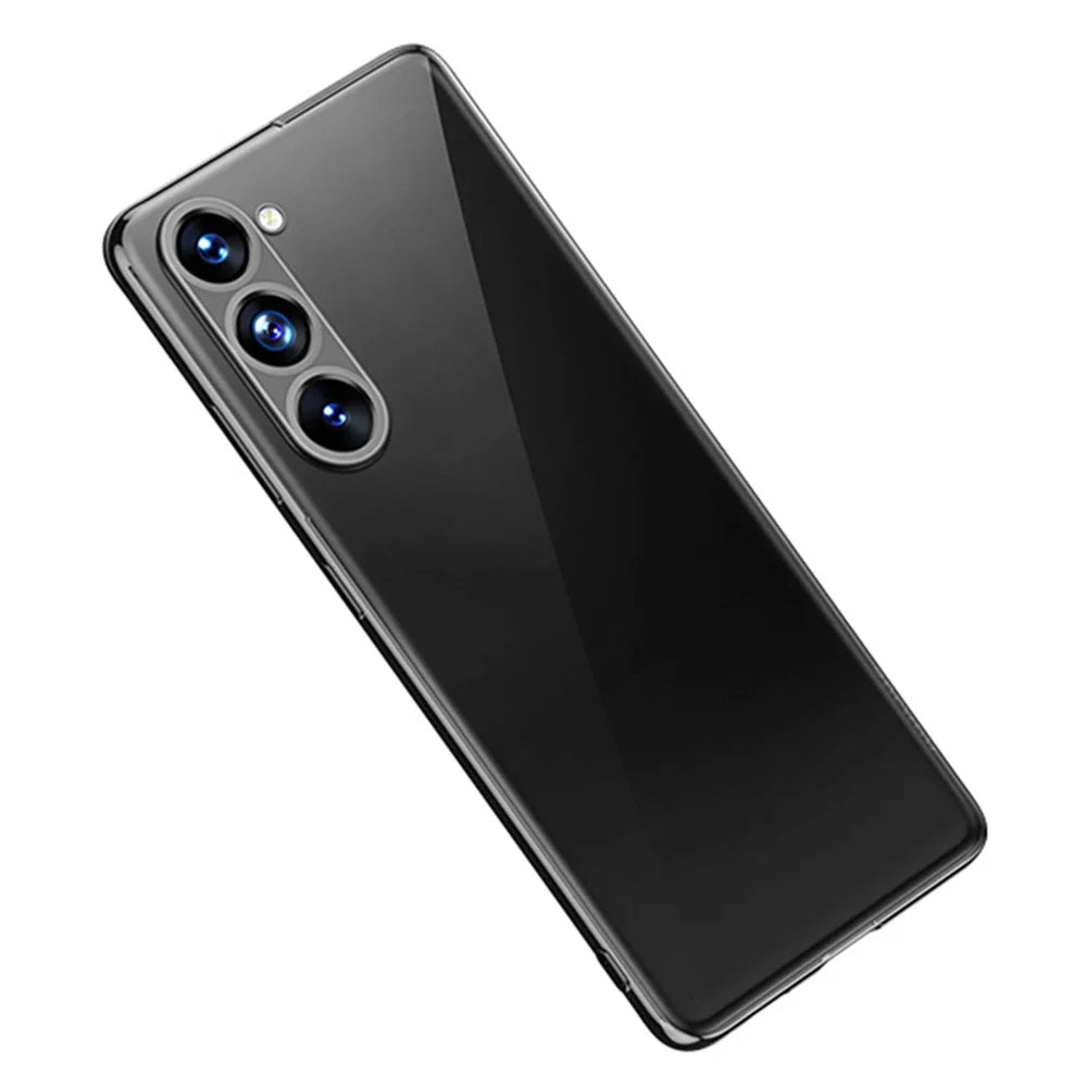SULADA Electroplating Phone Case for Samsung Galaxy S23, Straight Edge Clear TPU Phone Cover - Black - 3