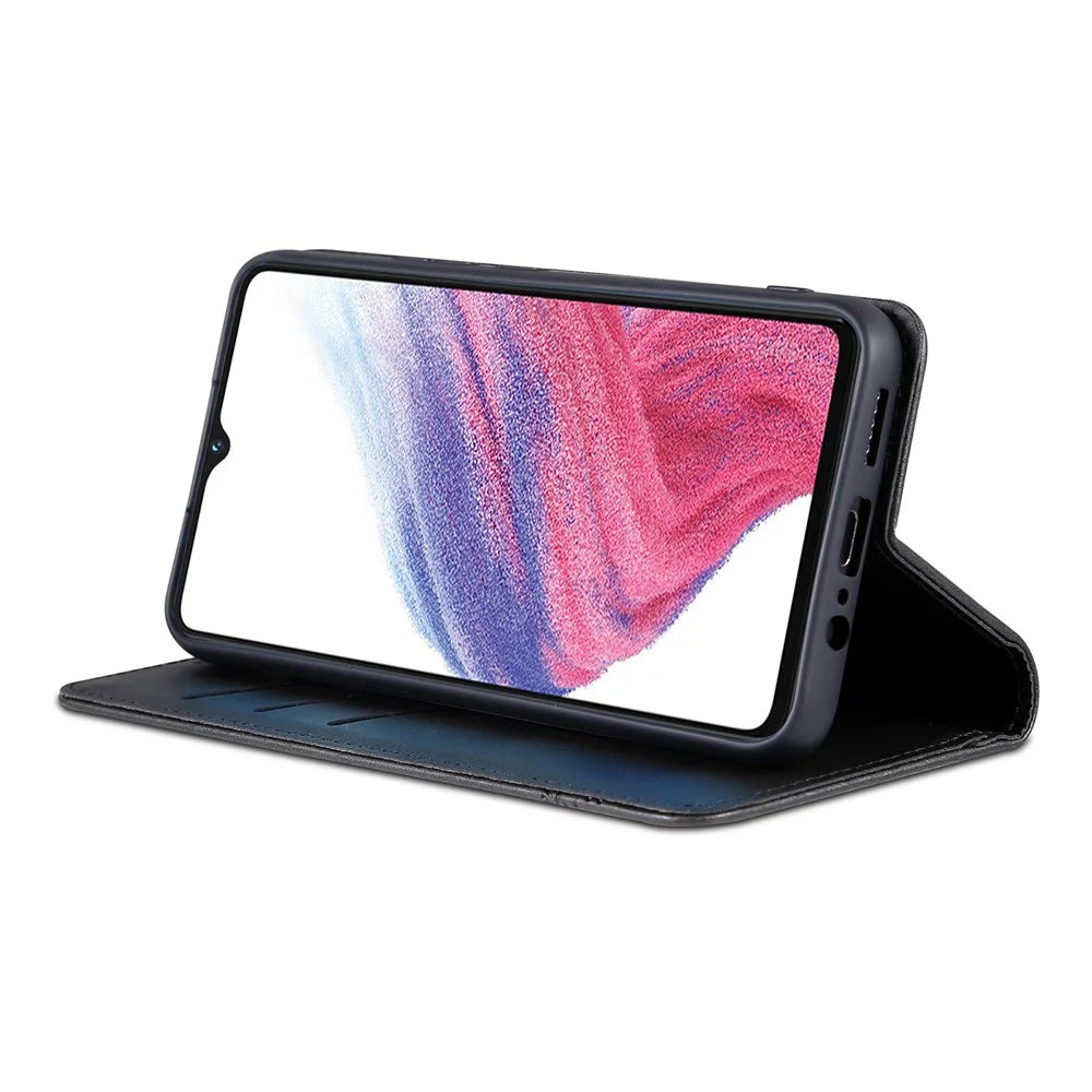 AZNS PU Leather Phone Case for Samsung Galaxy A04e 4G / F04 4G / M04 4G, Stand Magnetic Absorption Flip Wallet Cover - Black - 3