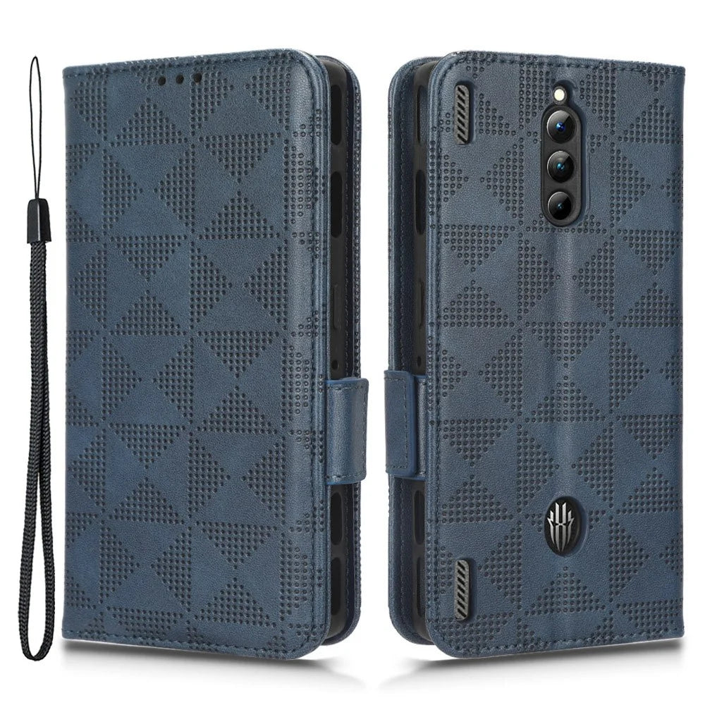 For ZTE nubia Red Magic 8 Pro 5G / Magic 8 Pro+ 5G Phone Case PU Leather Imprinted Triangle Pattern Stand Phone Cover with Wallet - Blue - 1
