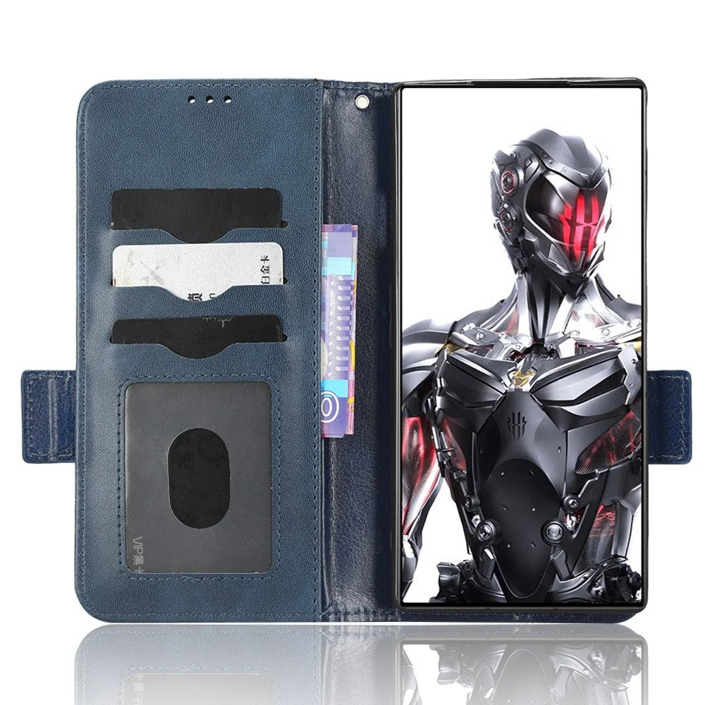For ZTE nubia Red Magic 8 Pro 5G / Magic 8 Pro+ 5G Phone Case PU Leather Imprinted Triangle Pattern Stand Phone Cover with Wallet - Blue - 2