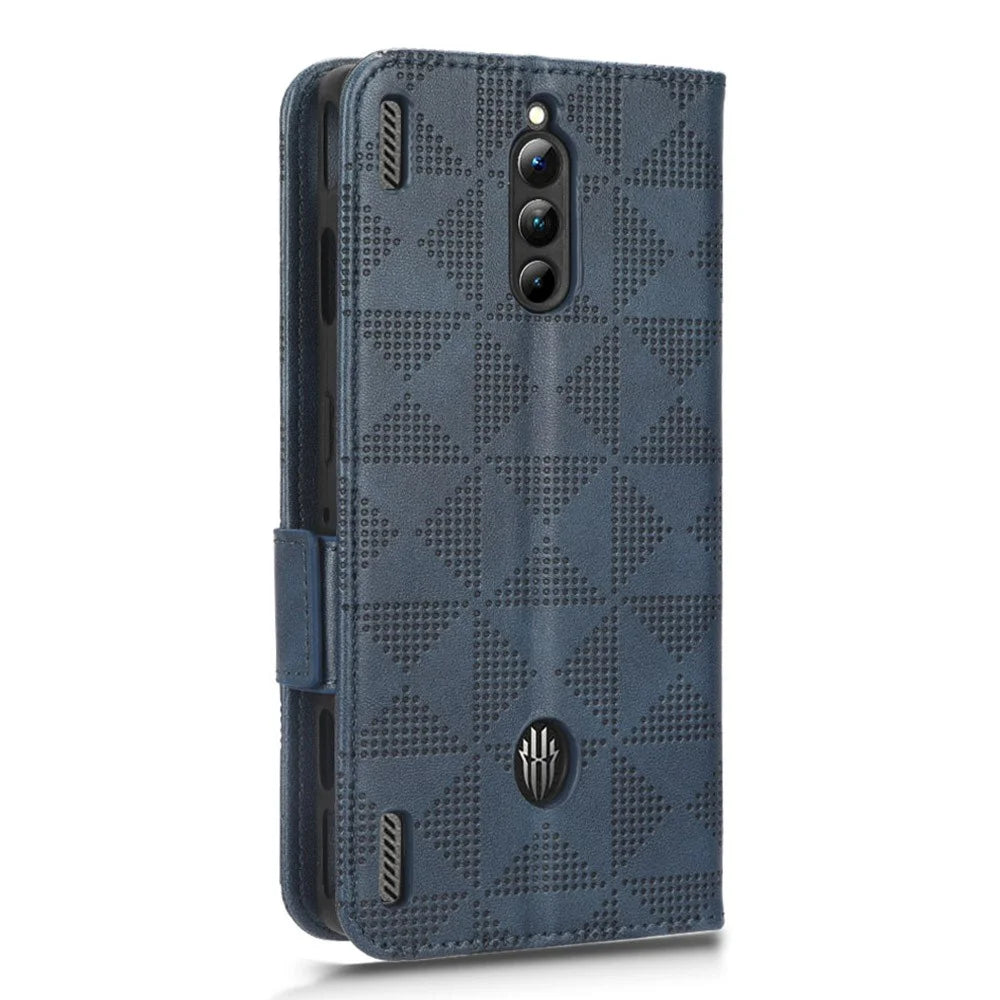 For ZTE nubia Red Magic 8 Pro 5G / Magic 8 Pro+ 5G Phone Case PU Leather Imprinted Triangle Pattern Stand Phone Cover with Wallet - Blue - 6