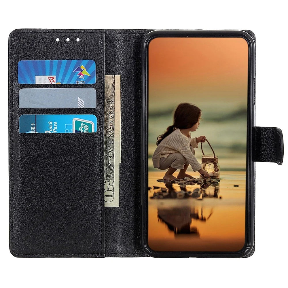 Flip Wallet Case for OnePlus Nord CE 3 Lite 5G / Nord N30 5G , Litchi Texture PU Leather Stand Phone Cover - Black - 3