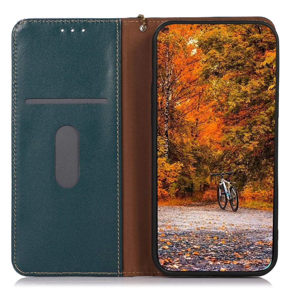 KHAZNEH Anti-drop Phone  Cover For OnePlus 11 5G Genuine Cowhide Leather Nappa Texture Stand Wallet Protective Phone Case - Green - 2