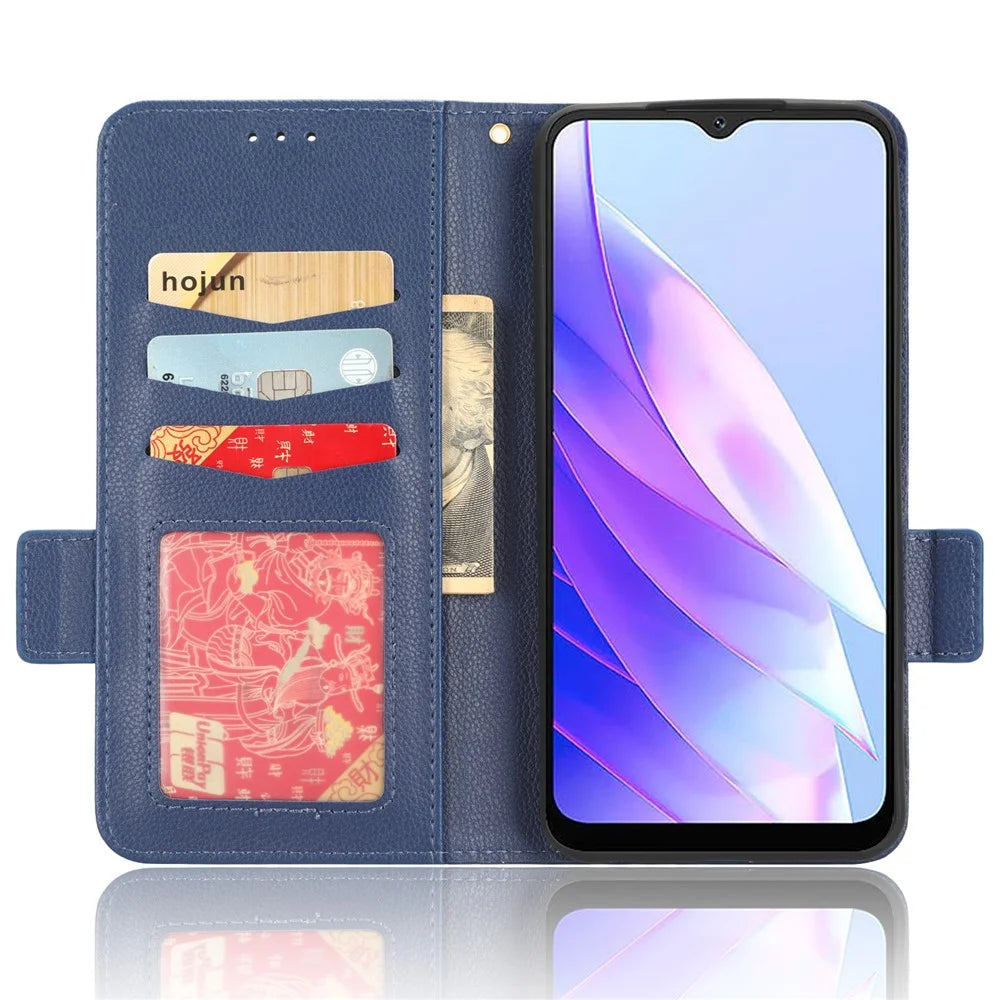 Cell Phone Case for Blackview A52 4G / A52 Pro 4G Litchi Texture Shockproof Flip Leather Phone Cover with Wallet Stand - Dark Blue - 2