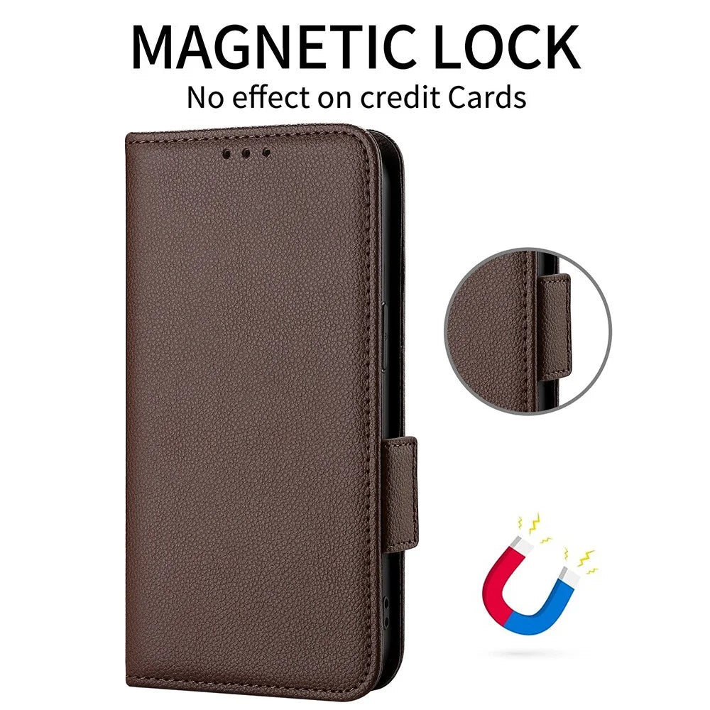 For ZTE nubia Red Magic 8 Pro+ 5G / Red Magic 8 Pro 5G Litchi Texture Leather Phone Case Dual Magnetic Clasp Wallet Stand Phone Shell - Brown - 4